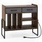 Brown Mid-Century Modern Record Player Stand with Charging and Storage